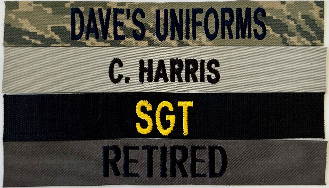 NAME TAPES (or MILITARY BRANCH) 1" X 7"L - SEW ON.